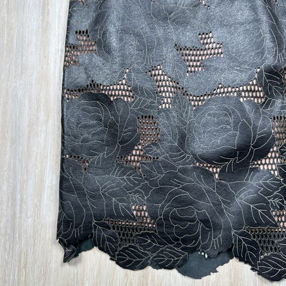 Kay Unger Black Floral Embossed Leather Edgy Party Date Workwear Night Skirt 8 - Picture 4 of 14